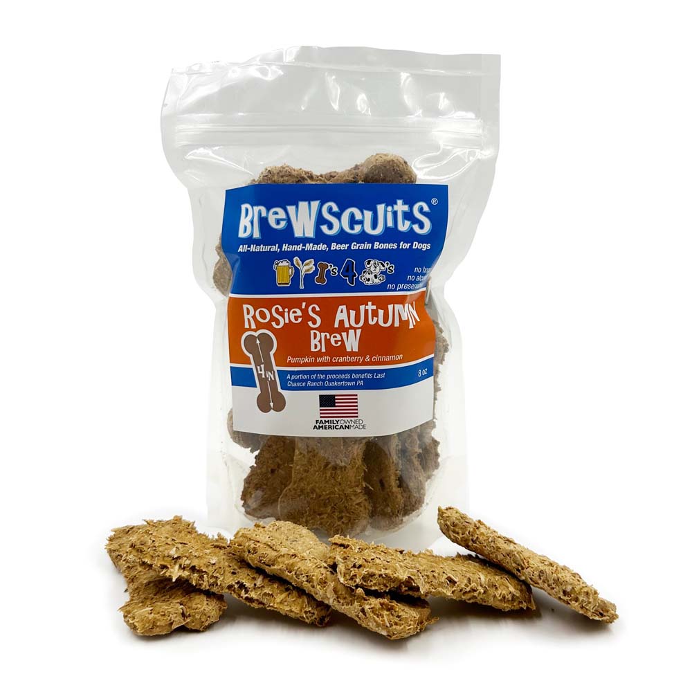 Brewscuits dog treats made with whole grains, including oats, barley, and rye, offering a nutritious snack option for dogs.